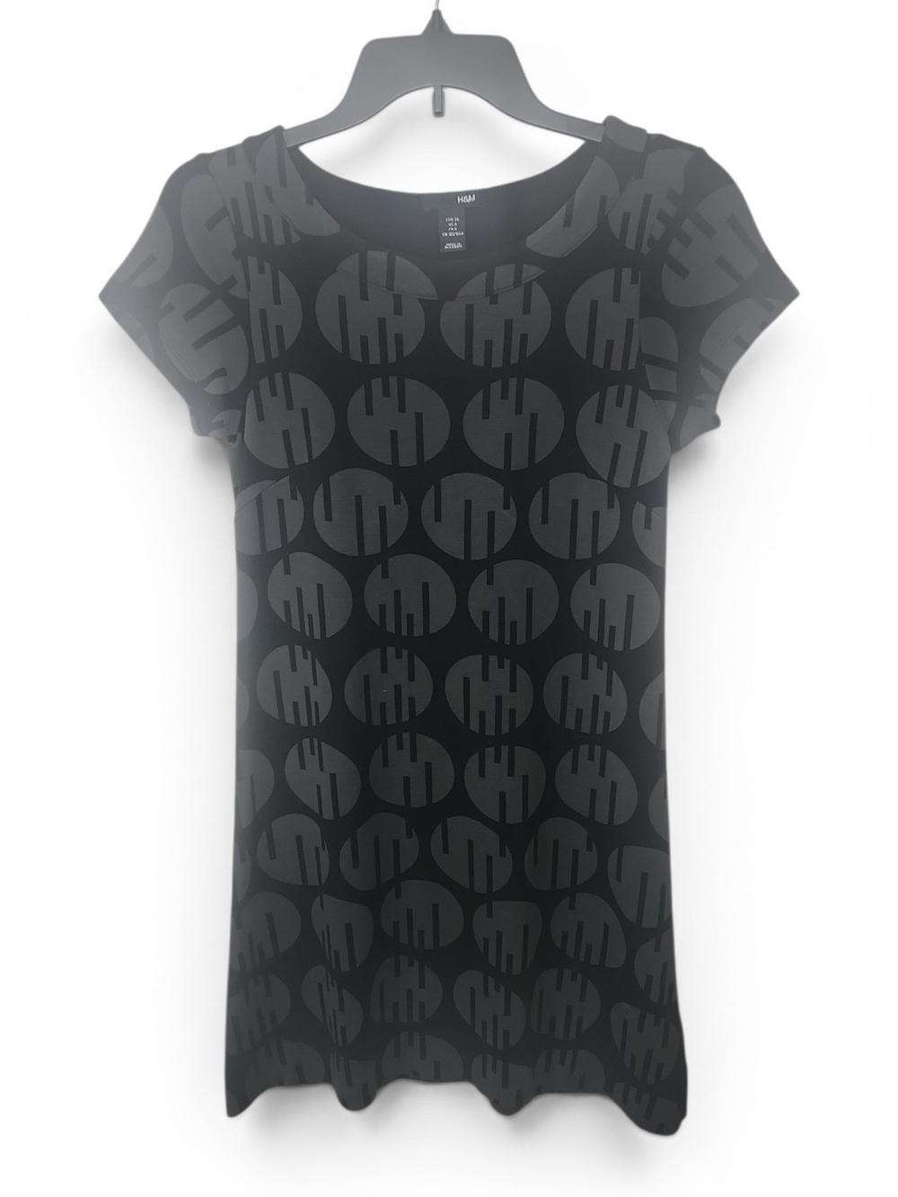H&M Black/Gray Cap Sleeve Geometric Motif Subtle Texture Shift Dress Size 6